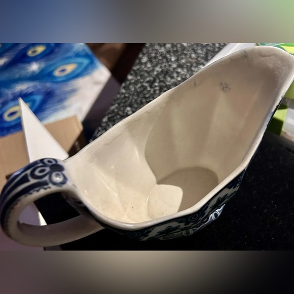1800’s ANTIQUE flow cornflower BLUE WHITE FLORAL GRAVY BOAT FORD & SONS ENGLAND - Picture 5 of 8